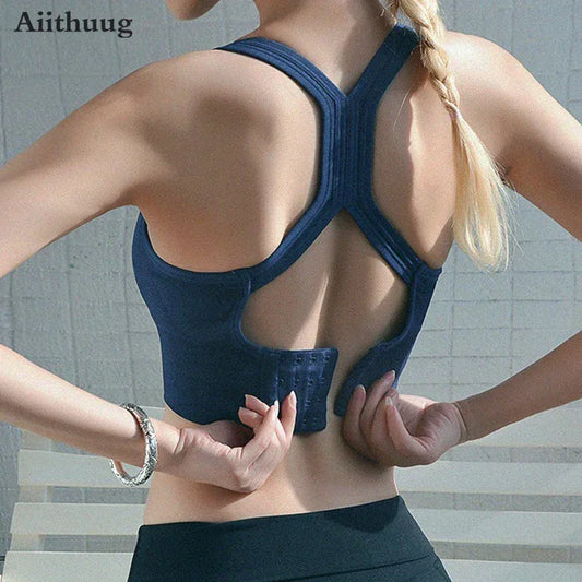 Aiithuug U-neck 3-Row Hooks Yoga Bras With Support Wireless Seamless Women's Criss-cross Sports Bra Beautiful Back Gym Underwear - FigureVerse