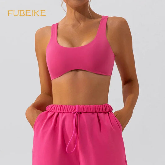FUBEIKE Gym Top Yoga Clothes Tight Rose Red Sports Underwear Women's Training Running Quick-Drying Workout Yoga Seamless Bra - FigureVerse