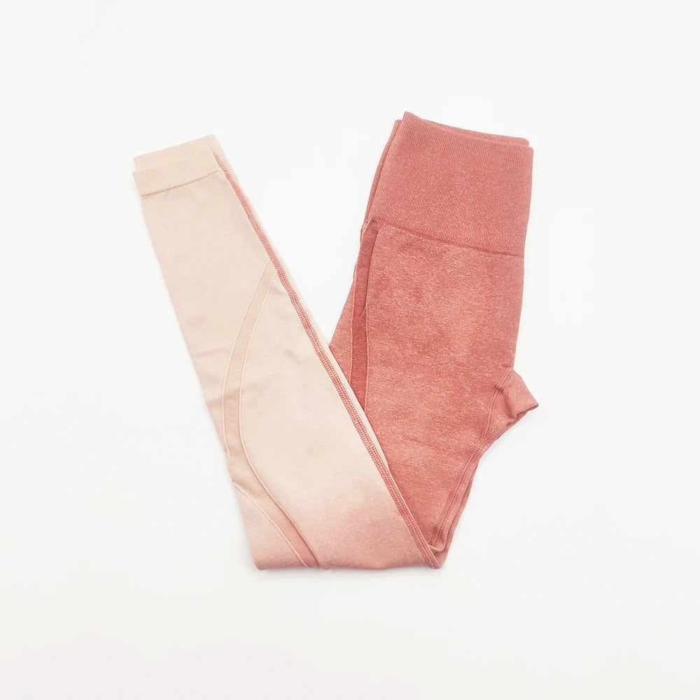 Ombre Seamless Yoga Set: Stylish Leggings, Crop Top & Sports Bra - FigureVerse