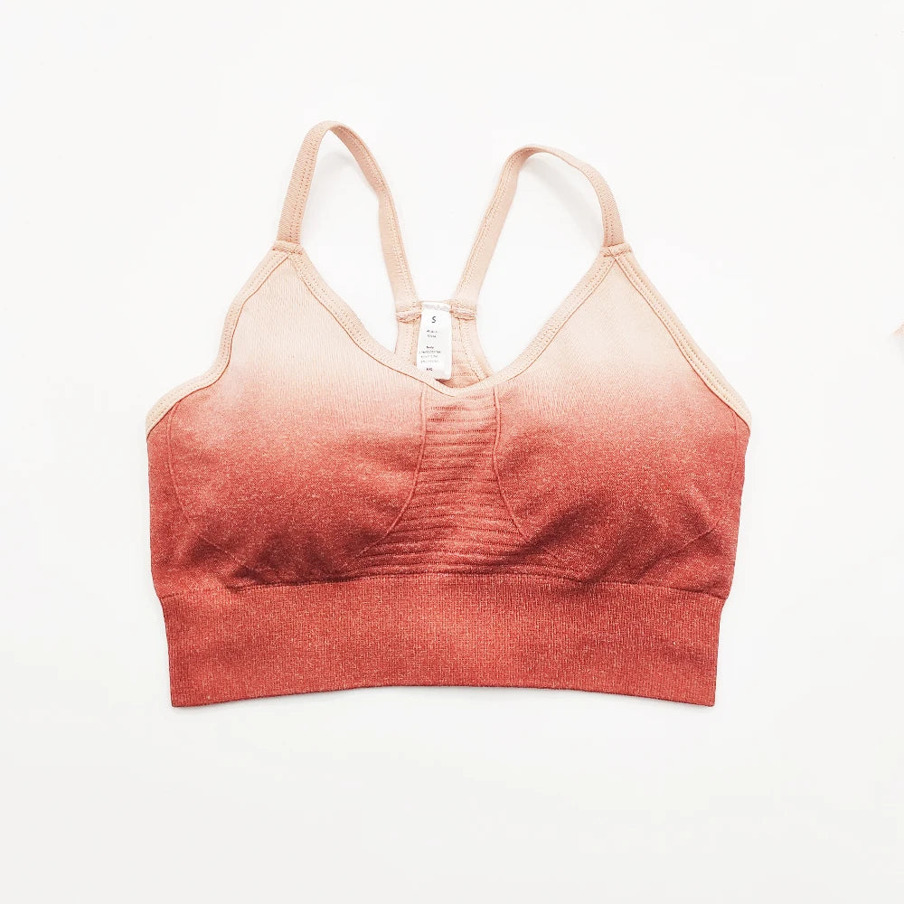 Ombre Seamless Yoga Set: Stylish Leggings, Crop Top & Sports Bra - FigureVerse