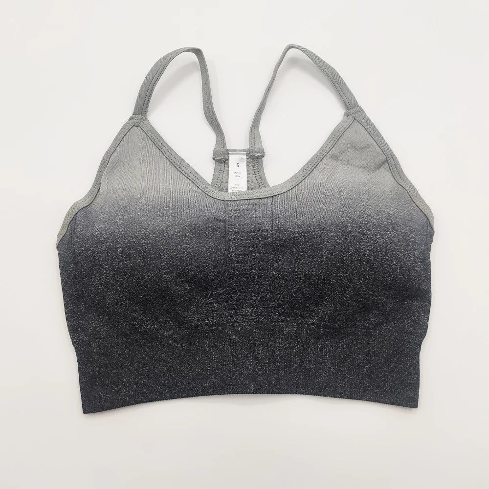 Ombre Seamless Yoga Set: Stylish Leggings, Crop Top & Sports Bra - FigureVerse
