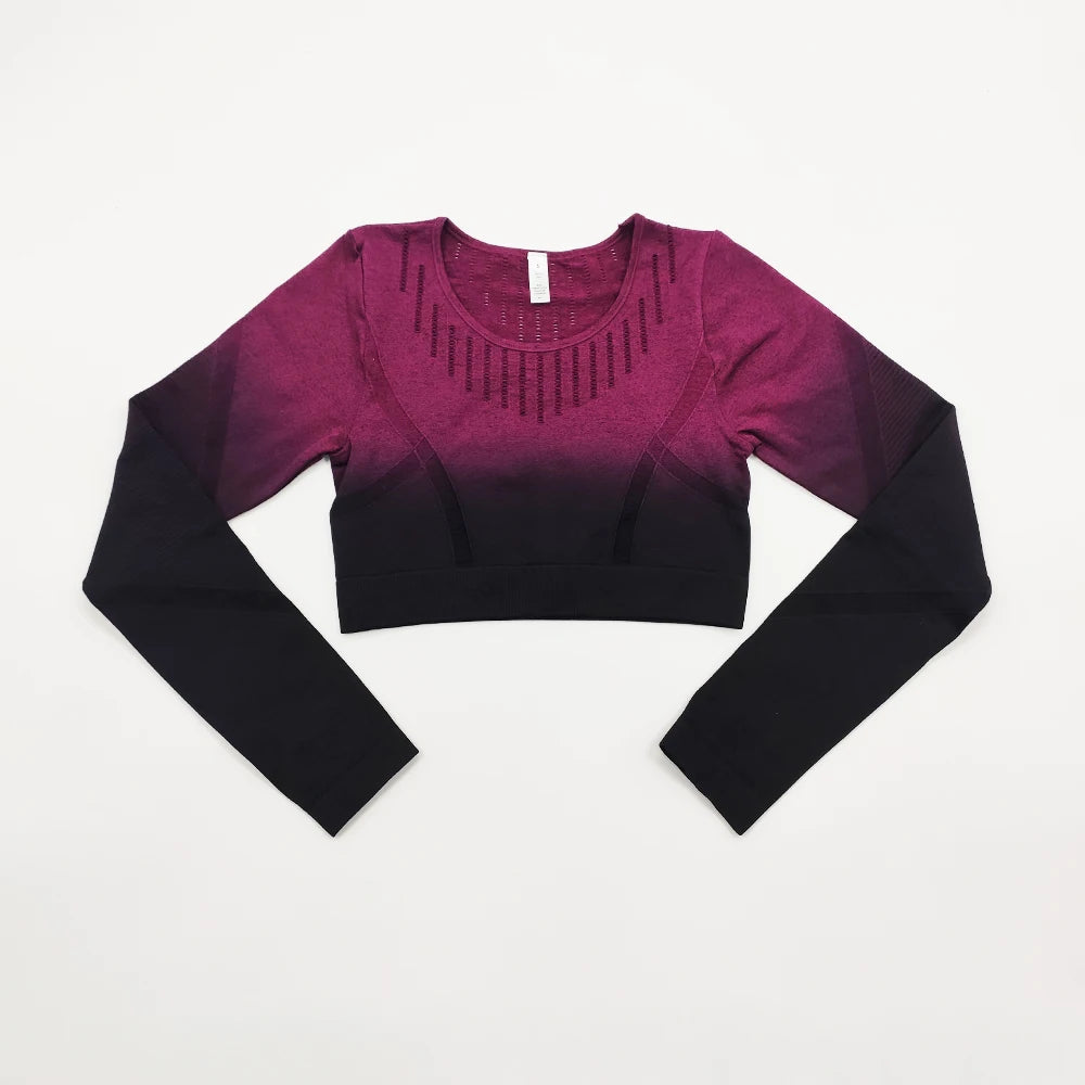 Ombre Seamless Yoga Set: Stylish Leggings, Crop Top & Sports Bra - FigureVerse