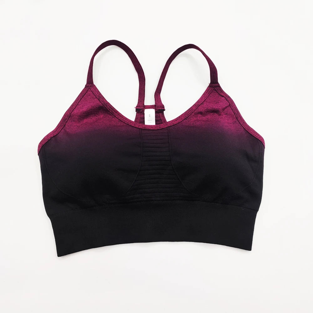 Ombre Seamless Yoga Set: Stylish Leggings, Crop Top & Sports Bra - FigureVerse