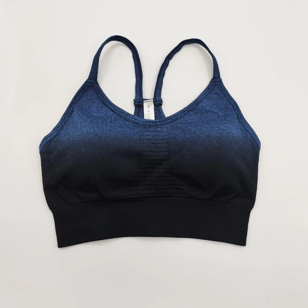 Ombre Seamless Yoga Set: Stylish Leggings, Crop Top & Sports Bra - FigureVerse