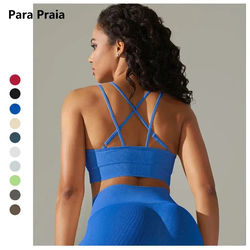 Para Praia Sexy Cross Back Nylon Yoga Top Women Sports Bra Workout Fitness Bra For Women Gym Running Breathable Underwear - FigureVerse