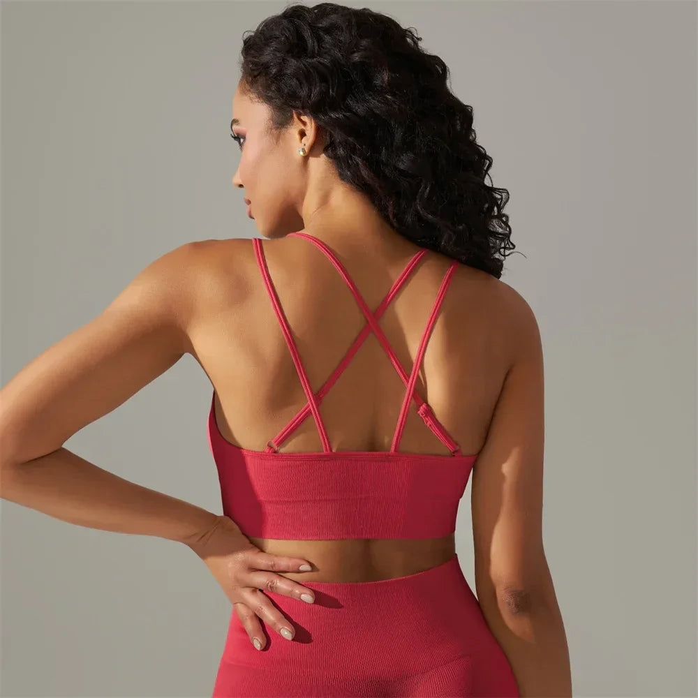 Para Praia Sexy Cross Back Nylon Yoga Top Women Sports Bra Workout Fitness Bra For Women Gym Running Breathable Underwear - FigureVerse
