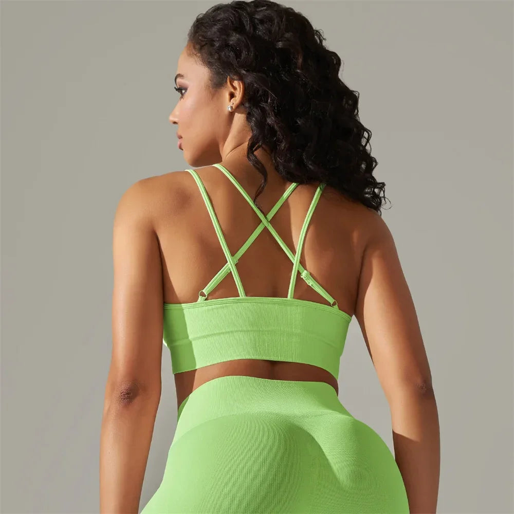 Para Praia Sexy Cross Back Nylon Yoga Top Women Sports Bra Workout Fitness Bra For Women Gym Running Breathable Underwear - FigureVerse
