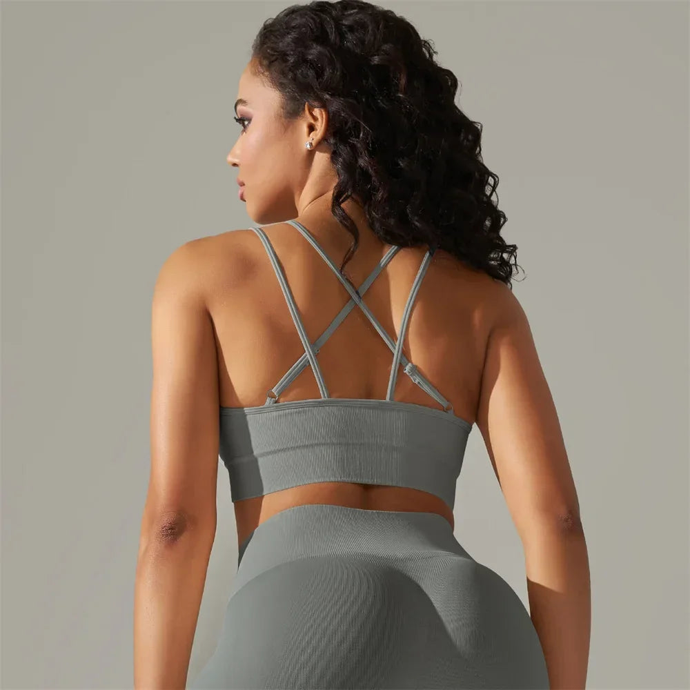 Para Praia Sexy Cross Back Nylon Yoga Top Women Sports Bra Workout Fitness Bra For Women Gym Running Breathable Underwear - FigureVerse