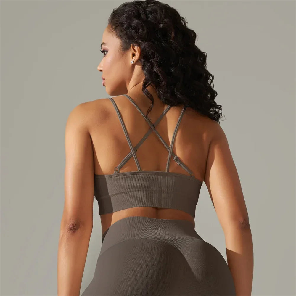 Para Praia Sexy Cross Back Nylon Yoga Top Women Sports Bra Workout Fitness Bra For Women Gym Running Breathable Underwear - FigureVerse