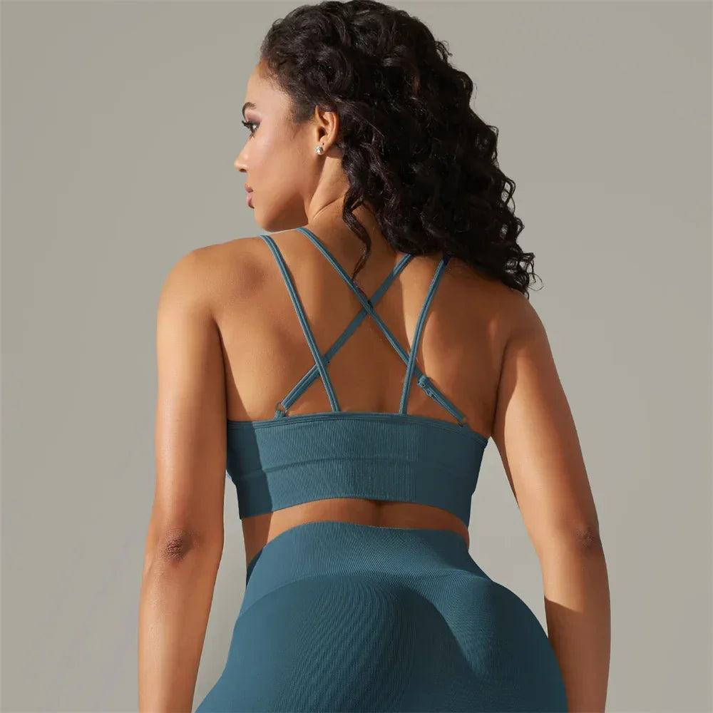 Para Praia Sexy Cross Back Nylon Yoga Top Women Sports Bra Workout Fitness Bra For Women Gym Running Breathable Underwear - FigureVerse