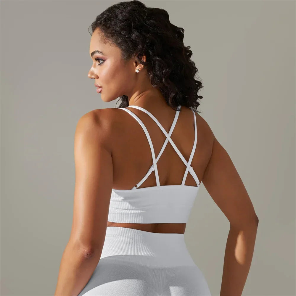 Para Praia Sexy Cross Back Nylon Yoga Top Women Sports Bra Workout Fitness Bra For Women Gym Running Breathable Underwear - FigureVerse