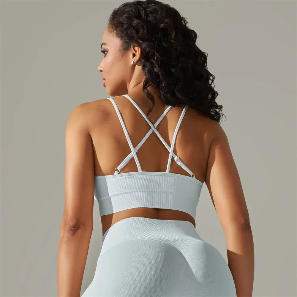 Para Praia Sexy Cross Back Nylon Yoga Top Women Sports Bra Workout Fitness Bra For Women Gym Running Breathable Underwear - FigureVerse