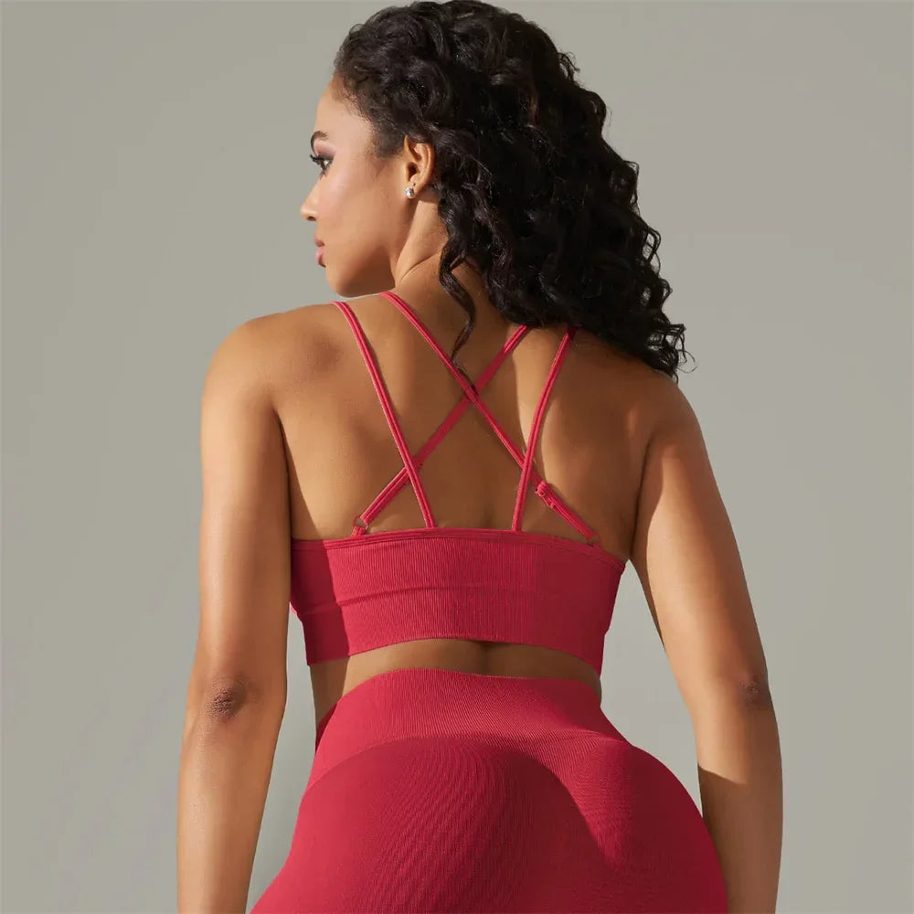 Para Praia Sexy Cross Back Nylon Yoga Top Women Sports Bra Workout Fitness Bra For Women Gym Running Breathable Underwear - FigureVerse