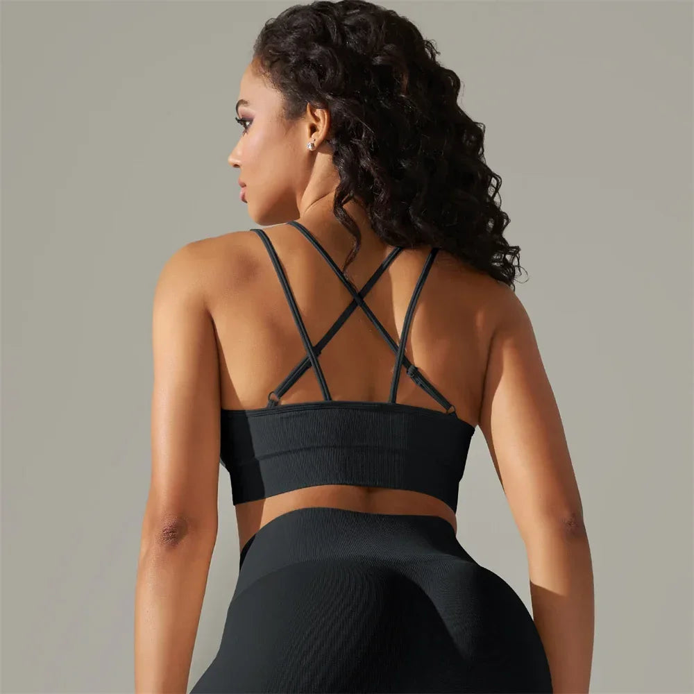 Para Praia Sexy Cross Back Nylon Yoga Top Women Sports Bra Workout Fitness Bra For Women Gym Running Breathable Underwear - FigureVerse