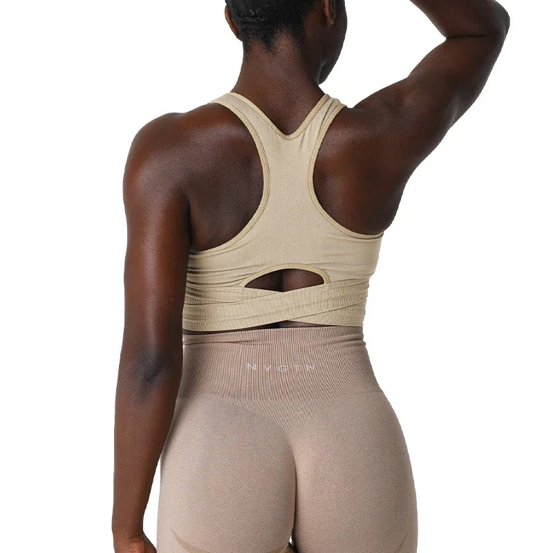Sculpt Seamless Yoga Bra Top - Breathable Crisscross Design - FigureVerse