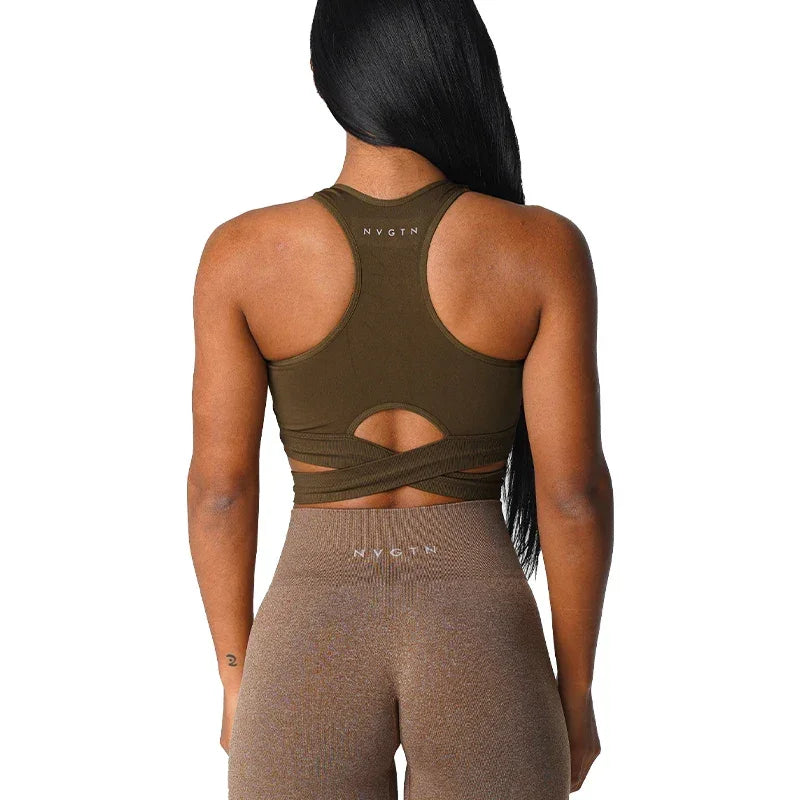 Sculpt Seamless Yoga Bra Top - Breathable Crisscross Design - FigureVerse