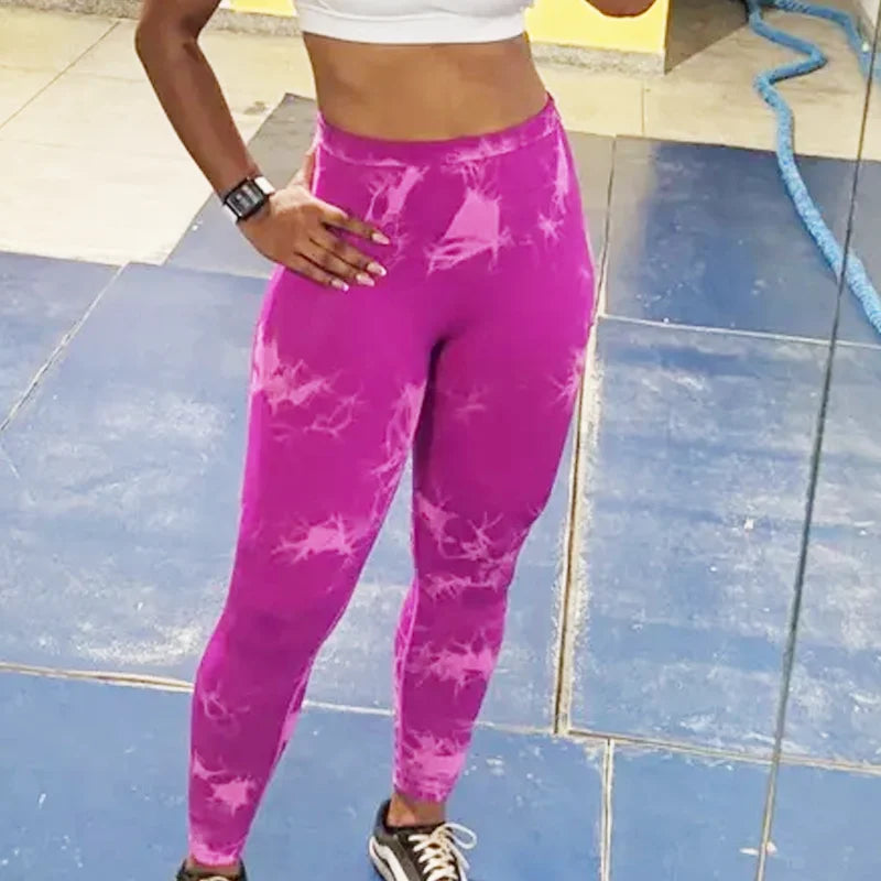Seamless Tie-Dye High Waist Yoga Leggings for Women - FigureVerse