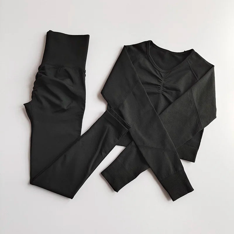 Seamless Women's Yoga Set: Breathable Quick-Dry Crop & Leggings - FigureVerse