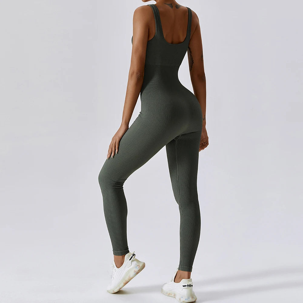 Spring Seamless One-Piece Yoga Suit Dance Belly Tightening Fitness Workout Set Stretch Bodysuit Gym Clothes Push Up Sportswear - FigureVerse